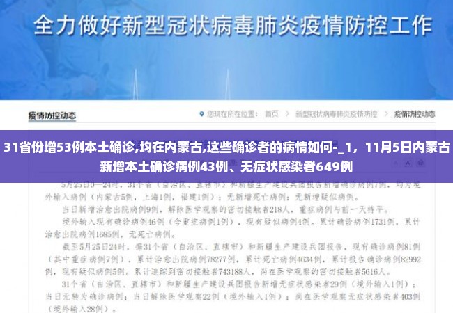 31省份增53例本土确诊,均在内蒙古,这些确诊者的病情如何-_1，11月5日内蒙古新增本土确诊病例43例、无症状感染者649例